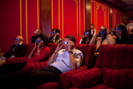 Watching the Monsters Vs. Aliens 3D Trailer during the Super Bowl (courtesy of Official White House Photographer Pete Souza) 